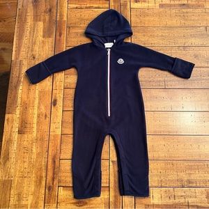 Moncler Size 12/18M Boy Girl Dark Blue Fleece Plush Pagliaccetto Romper Bunting